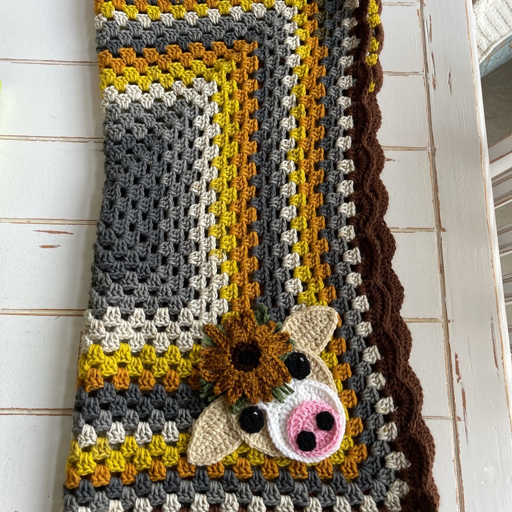 Beautiful handmade baby blanket with cow face